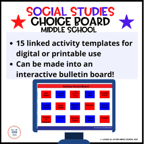 Social Studies Choice Board For Middle School Classful