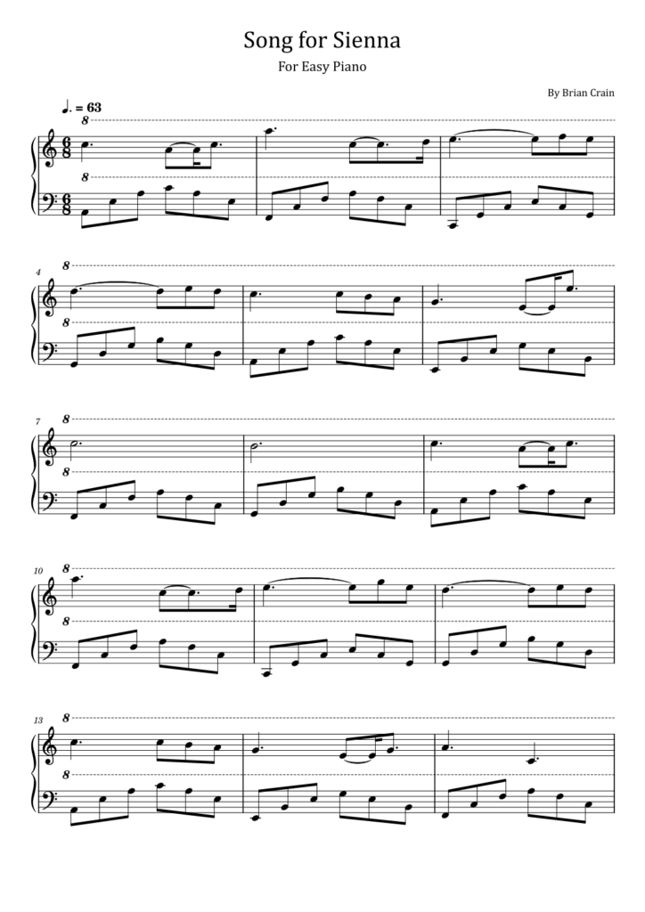Song For Sienna arr Poon By Brian Crain Sheet Music For Easy Piano 
