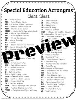 Special Education Acronyms Cheat Sheet By Hirschi Sweet Designs TPT