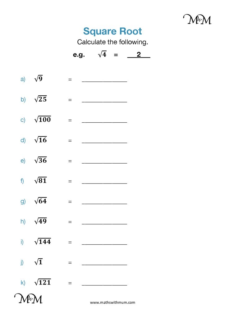 Square And Square Root Worksheet