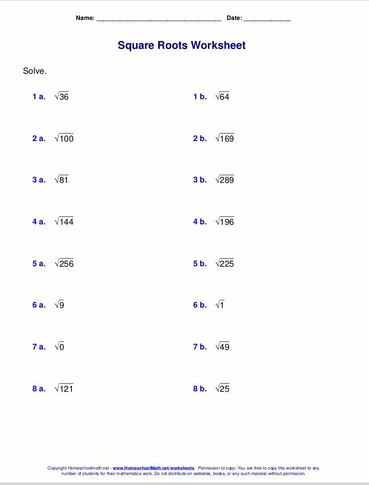 Square Root Property Worksheet