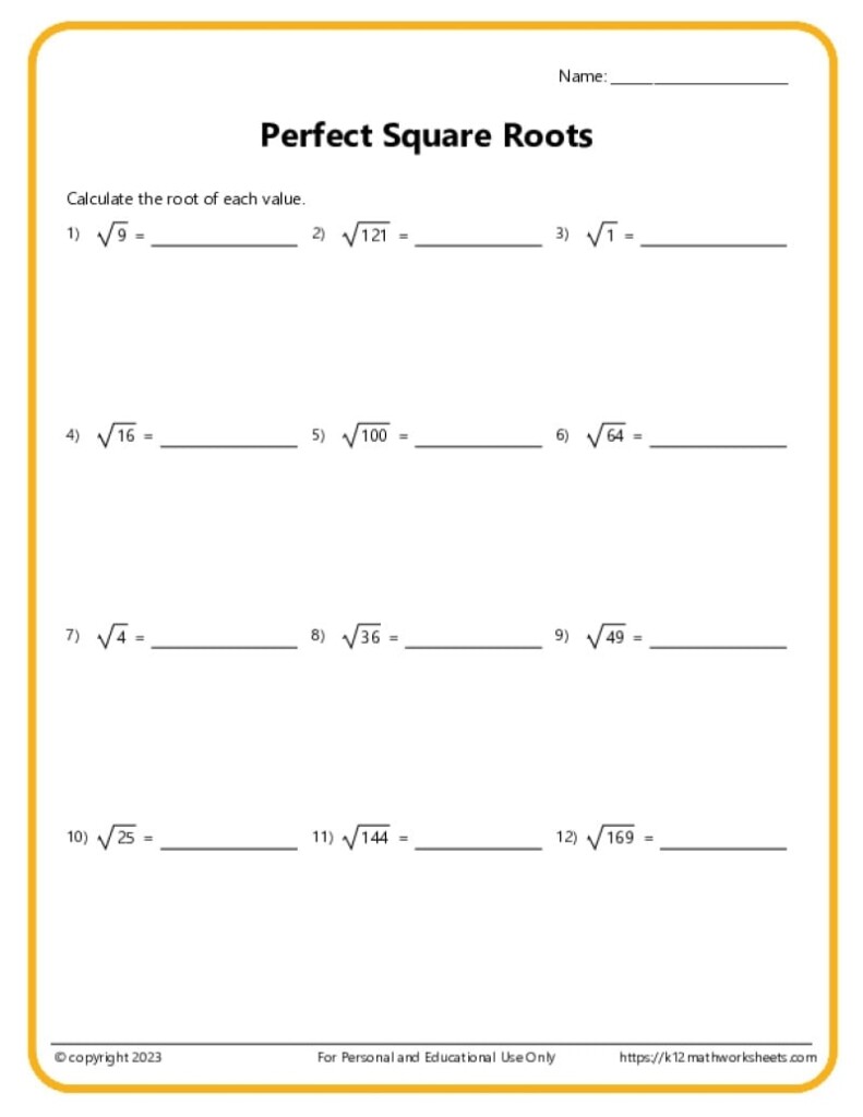 Square Roots Cube 4th 5th 6th Roots K12 Math Worksheets