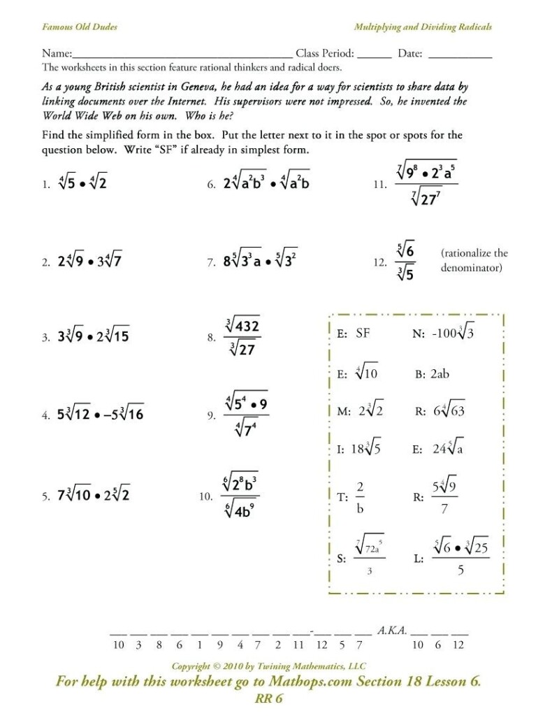 Square Roots Worksheets With Answers