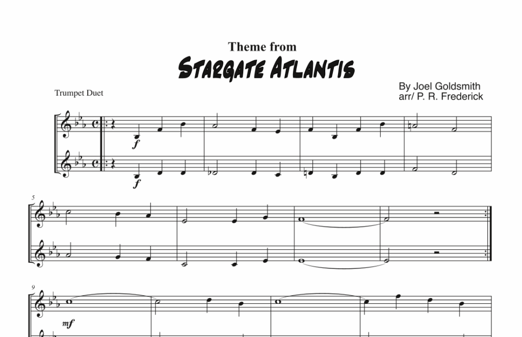 Stargate Atlantis Theme arr P R Frederick By Joel Goldsmith Sheet 
