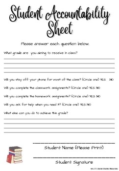 Student Accountability Sheet By Mrs Ds Social Studies Resources