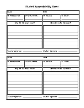 Student Accountability Sheet Homework Classwork Behavior Other By EmEm