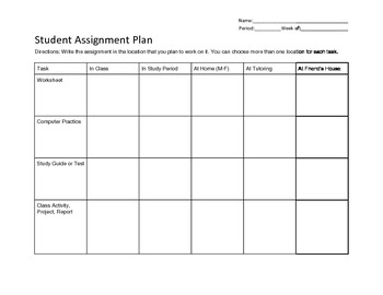 Student Assignment Planner For Middle School Students RTI Homework