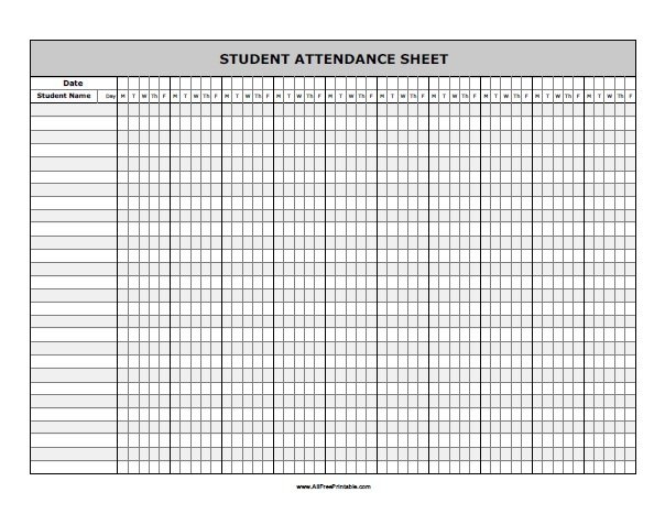 Student Attendance Sheet Free Printable