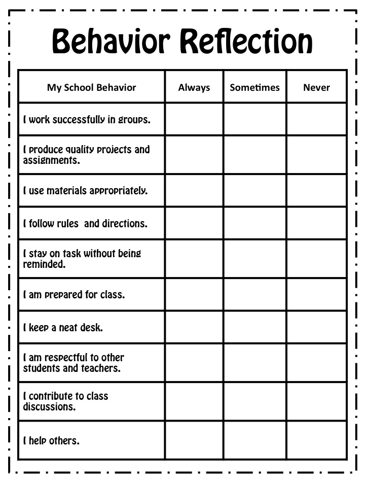 Student Behavior Reflection Sheet