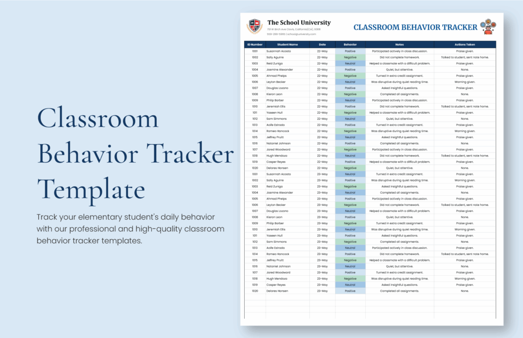 Student Behavior Tracker Template Download In Excel Google Sheets 