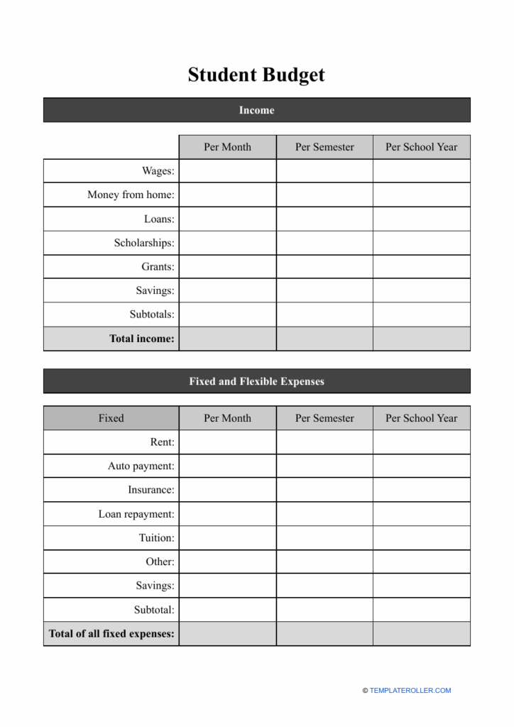 Student Budget Template Fill Out Sign Online And Download PDF 