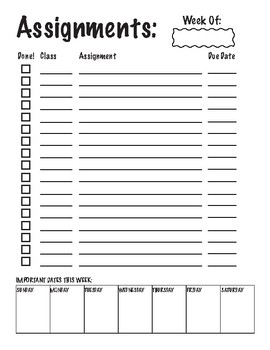 Student Homework Assignment Tracker By Innovation In The Middle