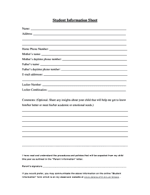 Student Information Sheet Complete With Ease AirSlate SignNow