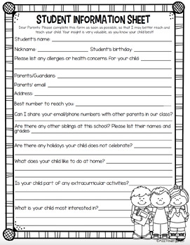 Student Information Sheet editable Freebie By Miss Kindergarten Love