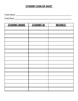 Student Sign Up Sheet Template By Jenny From The Rock TPT