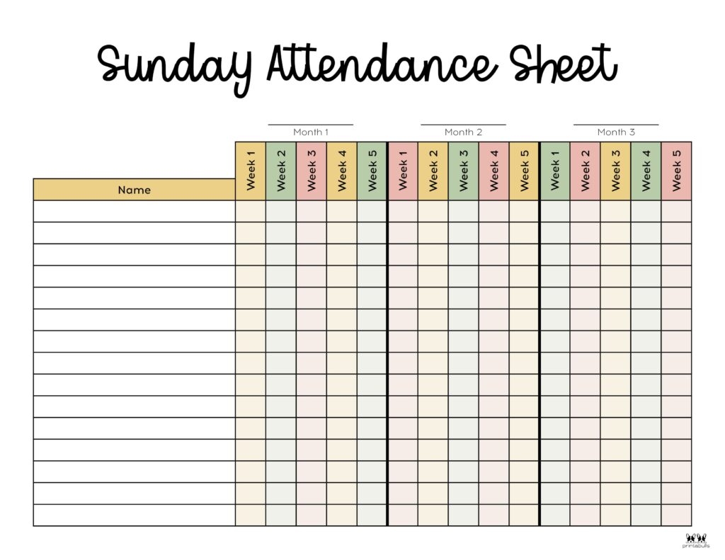 Sunday School Attendance Chart Free Printable Free Printable A To Z