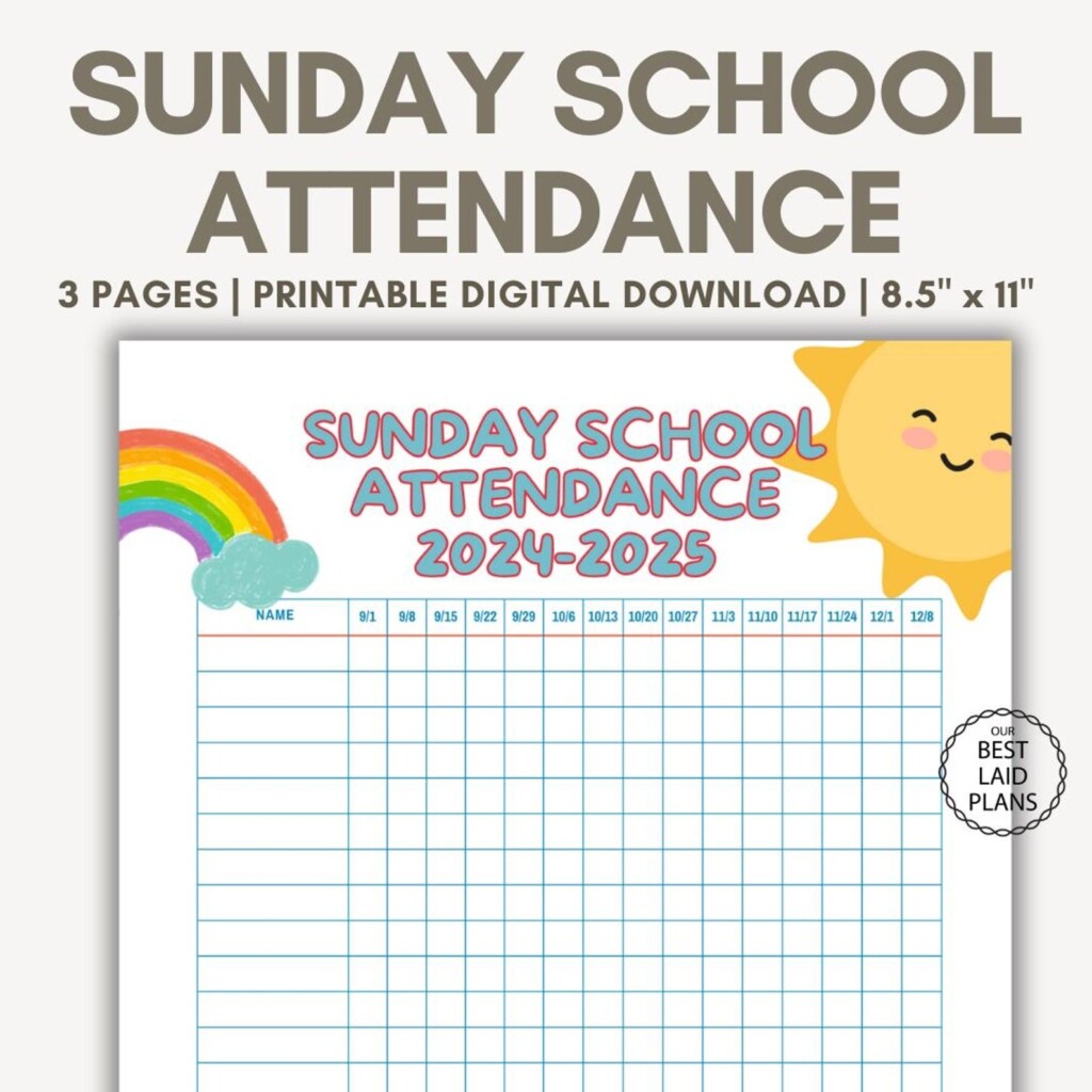 Sunday School Attendance Chart Printable PDF Sunday School Attendance 