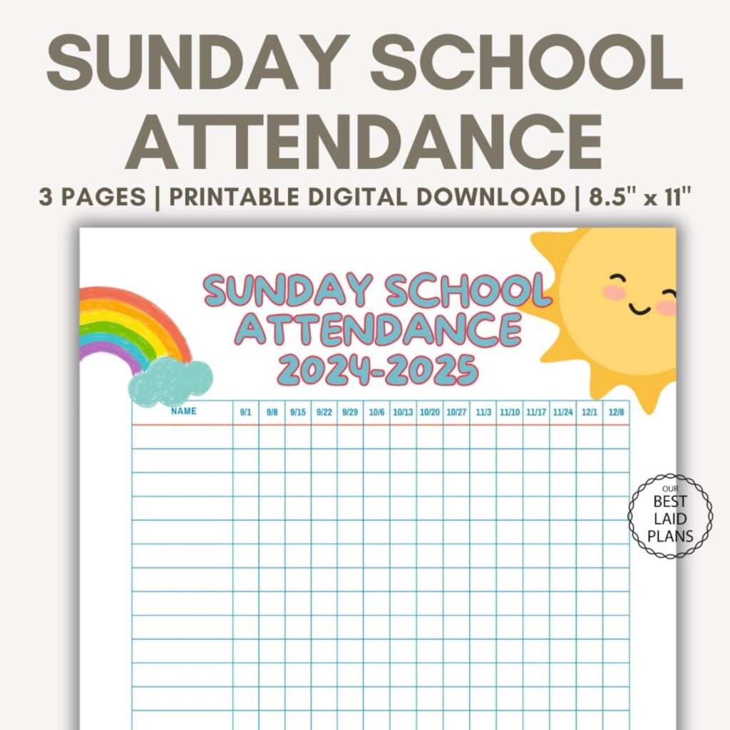Sunday School Attendance Chart Printable PDF Sunday School Attendance 