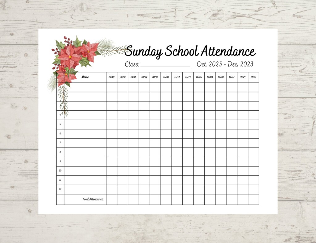 Sunday School Attendance Chart Template