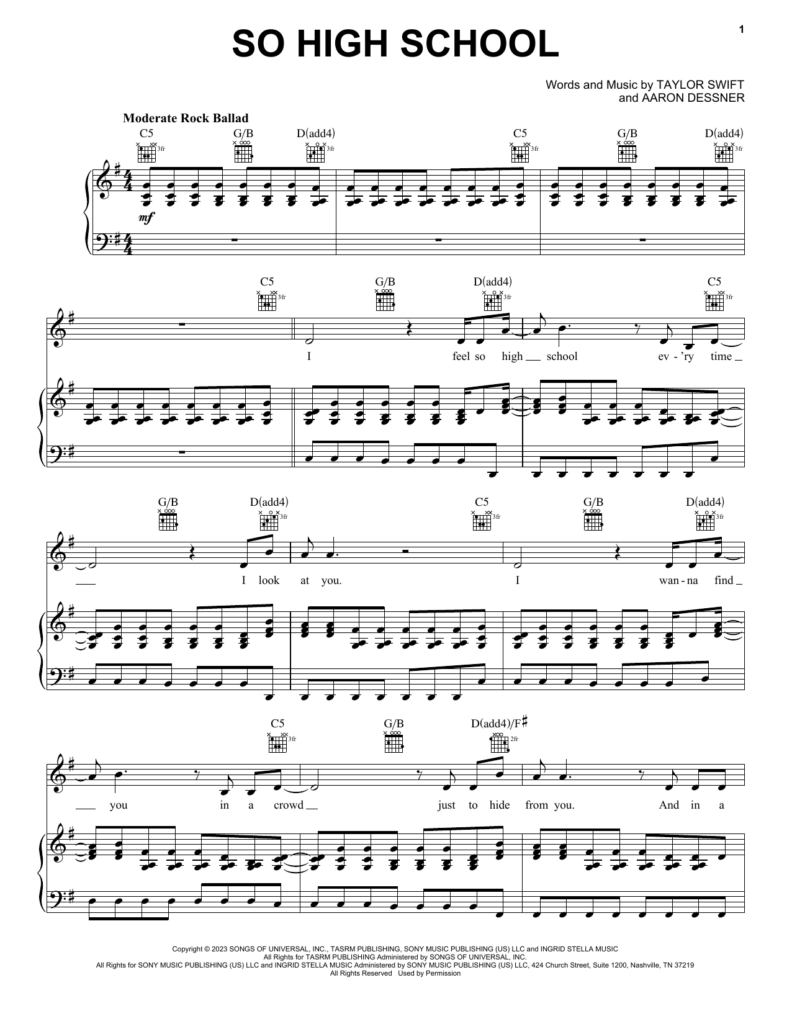 Taylor Swift quot So High School quot Sheet Music For Easy Piano Download PDF 