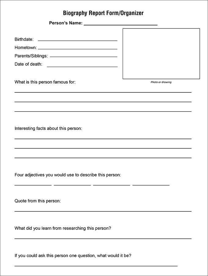 Template Free Printable Biography Worksheets