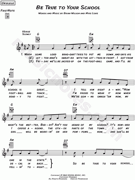 The Beach Boys quot Be True To Your School quot Sheet Music Leadsheet In G 