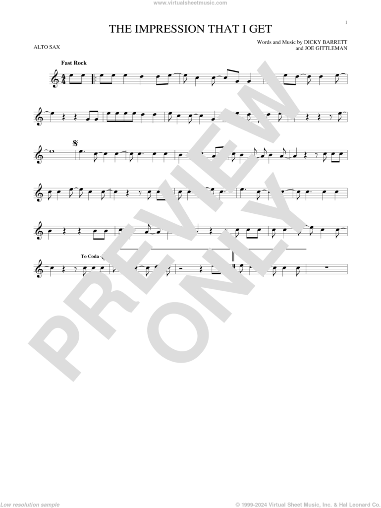 The Impression That I Get Sheet Music For Alto Saxophone Solo