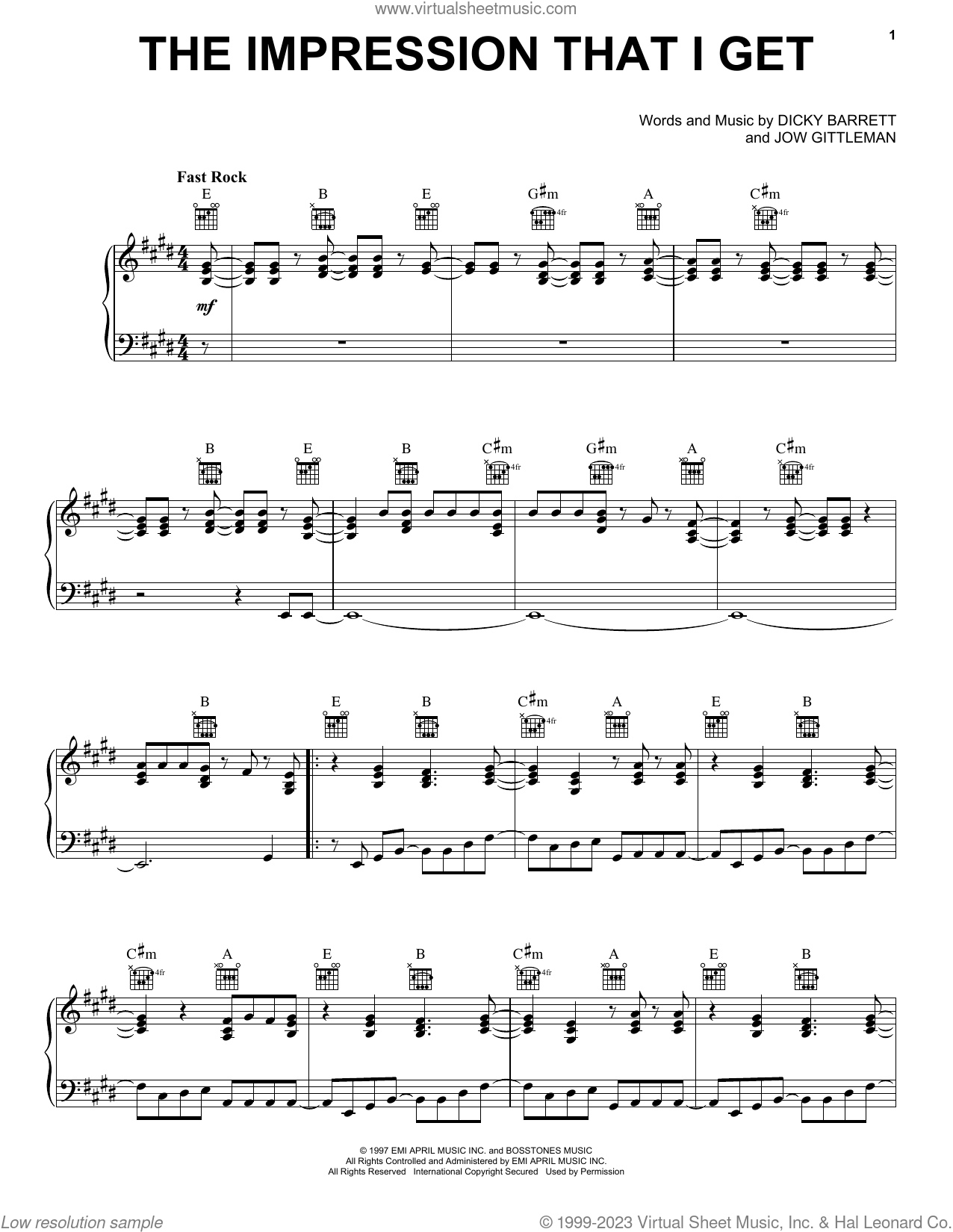 The Impression That I Get Sheet Music For Voice Piano Or Guitar