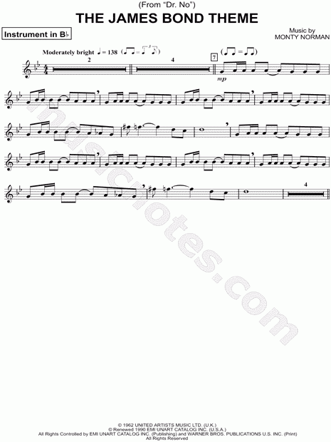 The James Bond Theme Bb Instrument Piano By James Bond 007 Sheet 