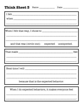 Think Sheet Student Behavior Reflection By Lauren Erickson TpT