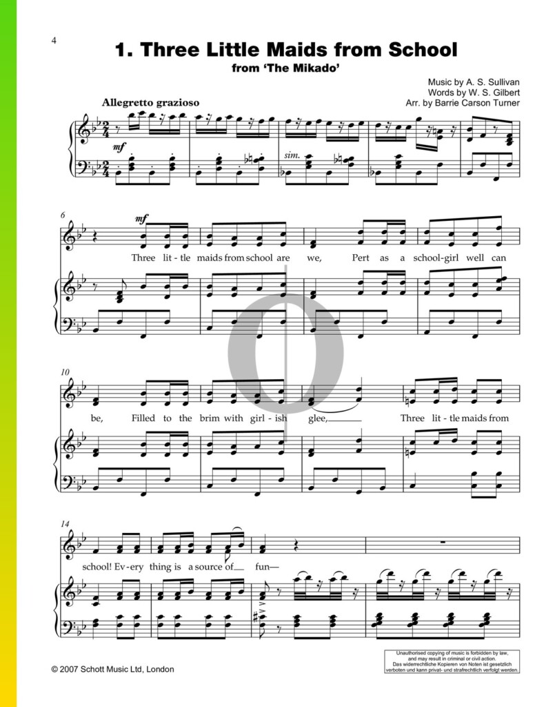 Three Little Maids From School Are We Arthur Sullivan Piano Sheet 
