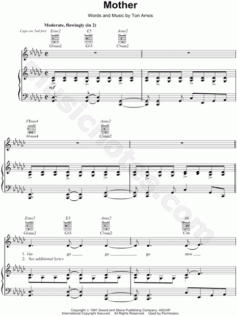 Tori Amos quot Mother quot Sheet Music In Gb Major transposable Download 