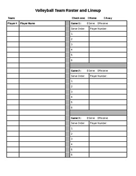 Volleyball Lineup Sheets Printable