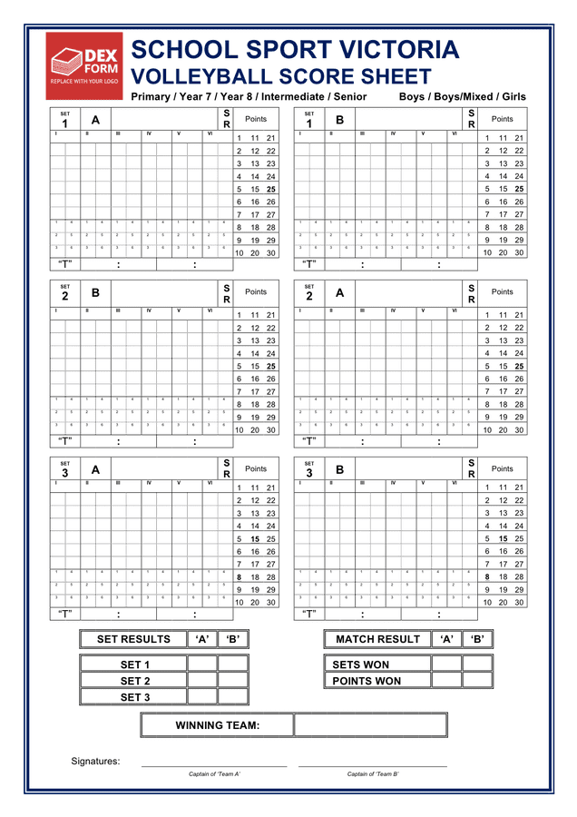 Volleyball Score Sheet Printable Printable Word Searches