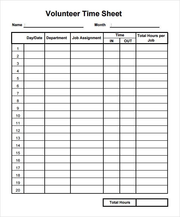 Volunteer Hours Sheet Printable