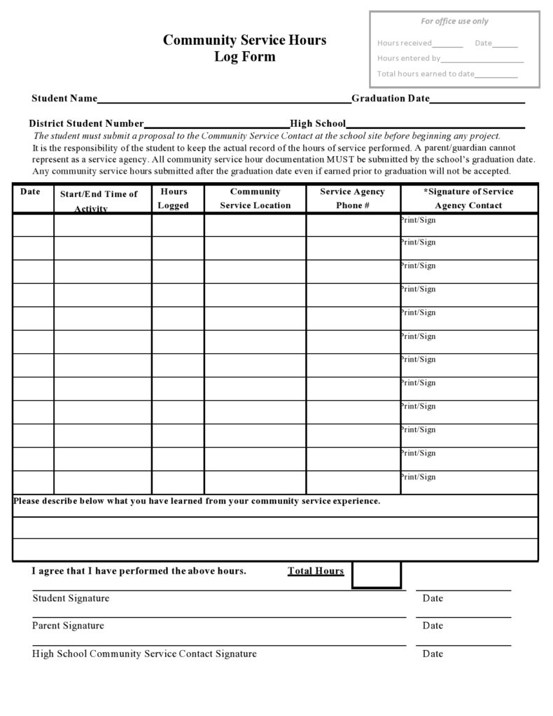 Volunteer Hours Sheet Printable