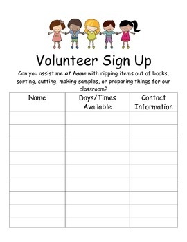 Volunteer Sign Up Sheets By Laura Mitchell TPT