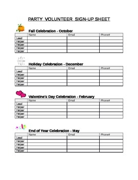 Volunteer Sign Up Sheets By Loves Teaching Teachers Pay Teachers