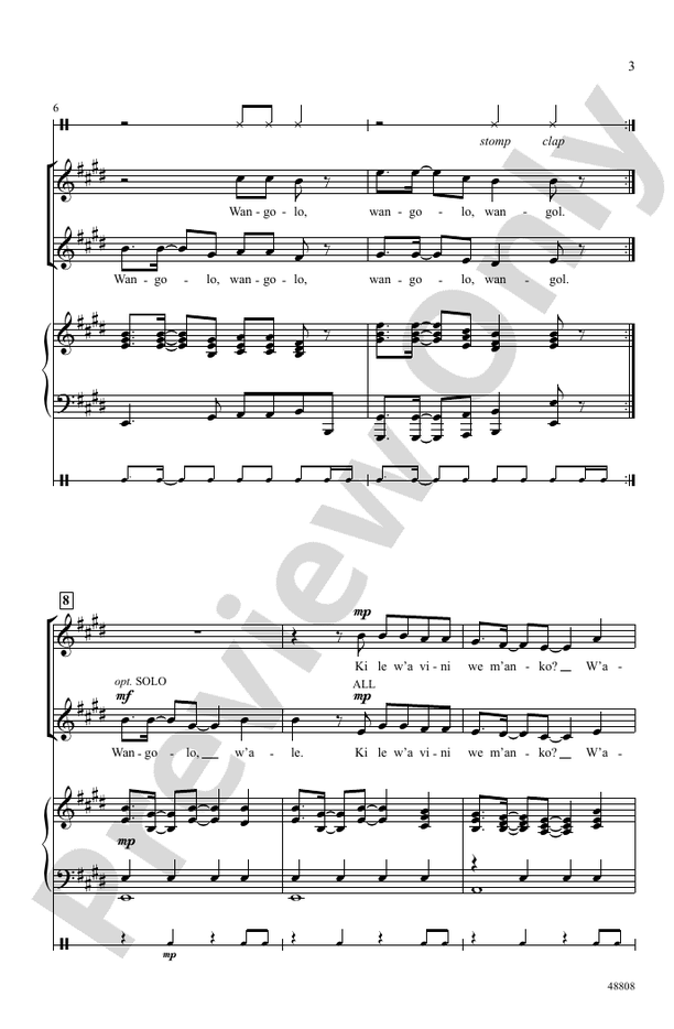 Wangolo 2 Part Opt A Cappella Choral Octavo Digital Sheet Music 