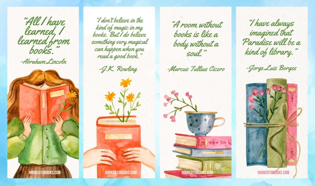 Watercolor Digital Download Printable Bookmarks Hooked To Books