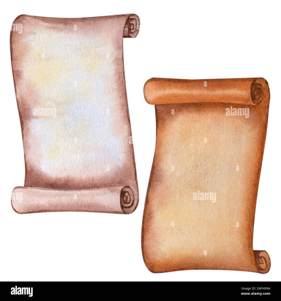 Watercolor Old Parchment Paper Scroll Sheet Vintage Age Texture 