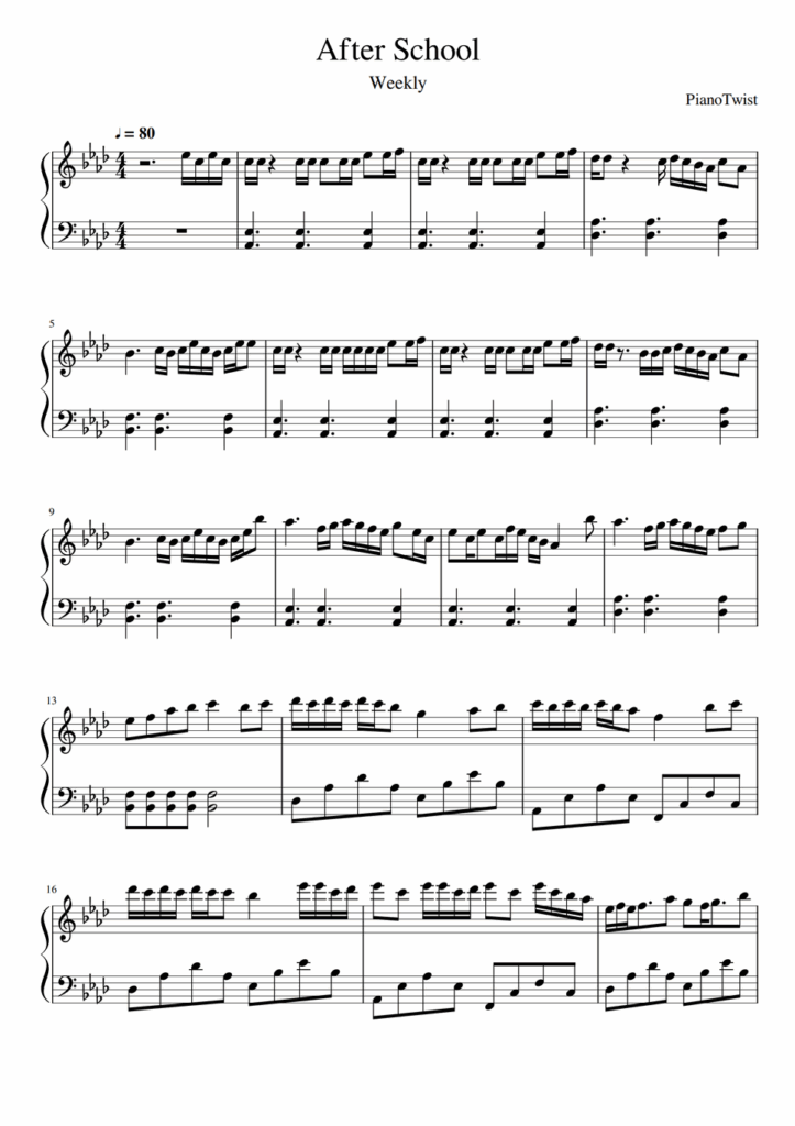 Weeekly After School By Piano Twist Sheet