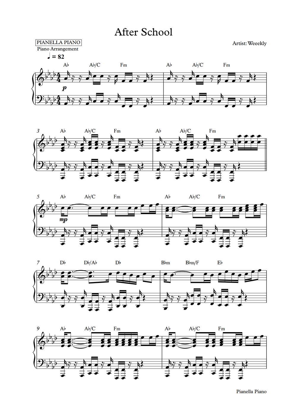 Weeekly After School Piano Sheet By Pianella Piano Sheet