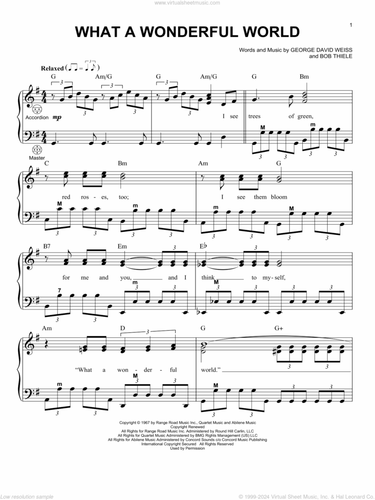 What A Wonderful World Sheet Music For Accordion PDF 