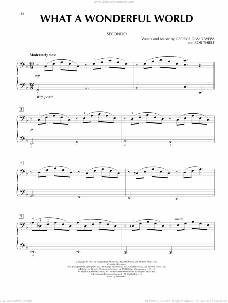 What A Wonderful World Sheet Music For Piano Four Hands PDF 