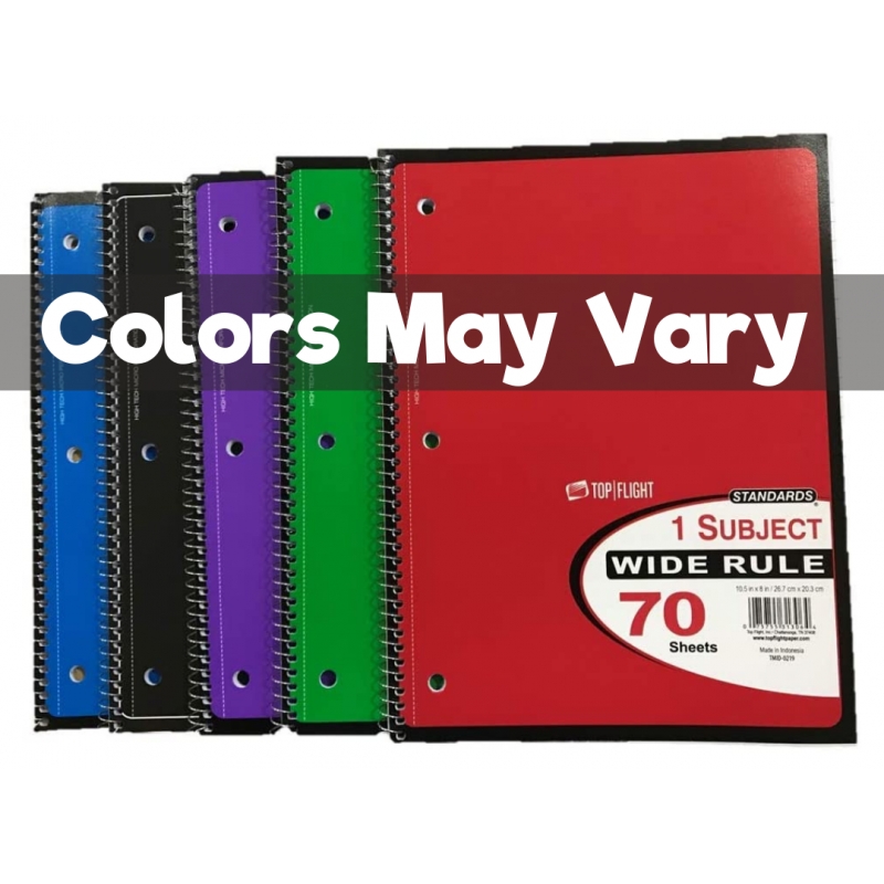 Wide Ruled Spiral Notebook 70 Sheets