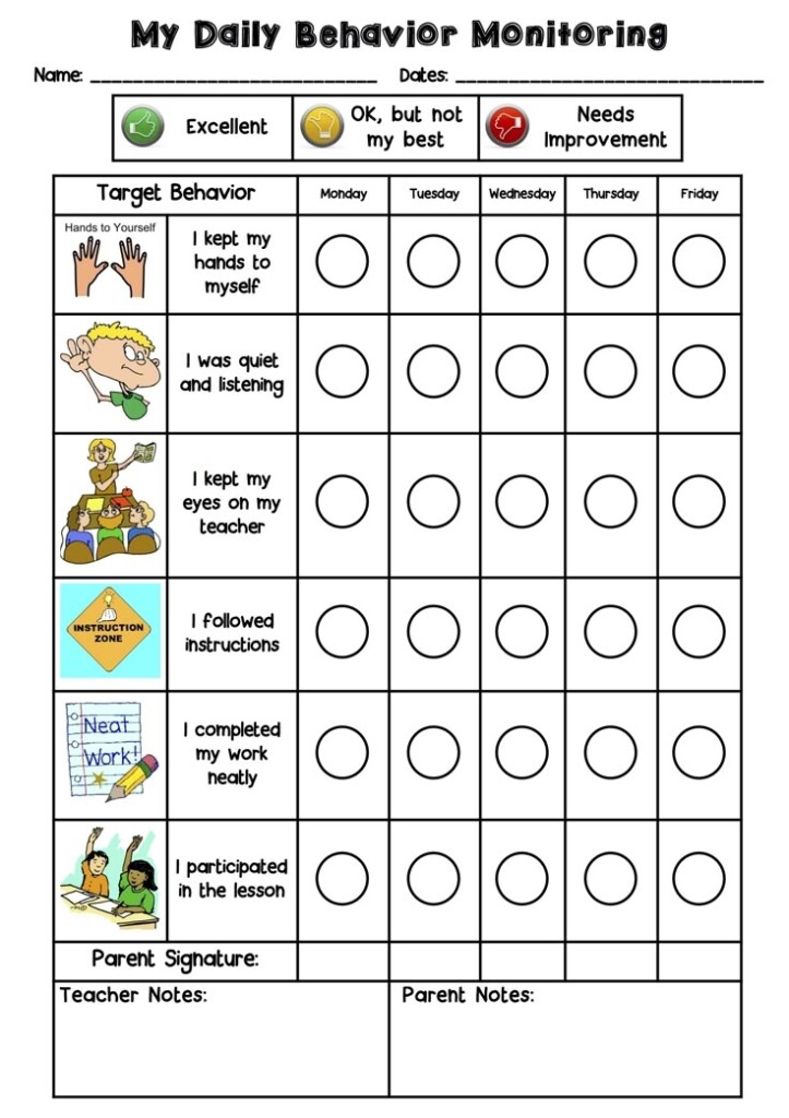 Worksheet For The Daily Behavior Monitoring System With Pictures And 